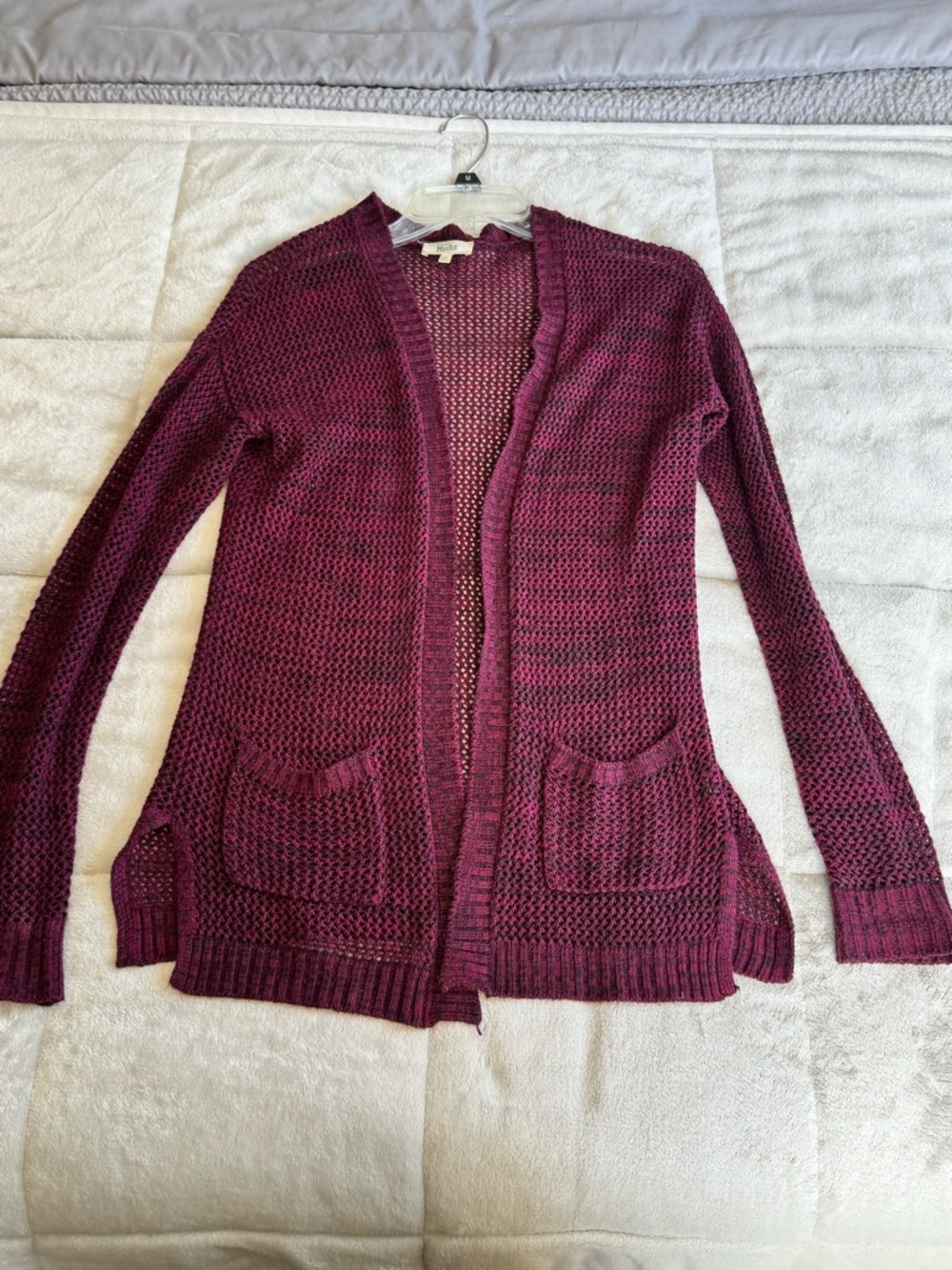 Mudd Open-Front Burgundy Knit Cardigan with Pockets